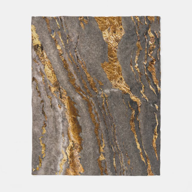 Gold-veined gray marble textured background. fleece blanket (Front)