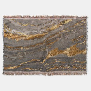 Gold-veined gray marble textured background. throw blanket