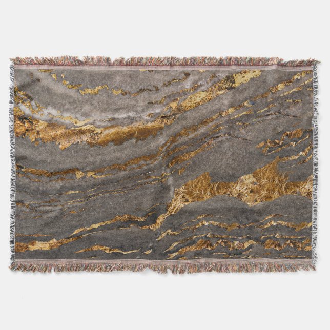 Gold-veined gray marble textured background. throw blanket (Front)