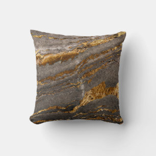 Gold-veined gray marble textured background. throw pillow