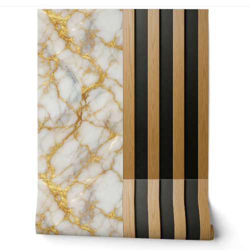 Gold Veined Marble Wood Slats  Wallpaper