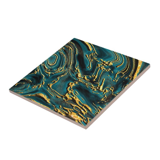 Gold Veins in Teal Tile (Side)
