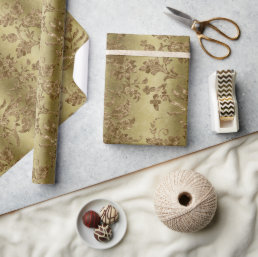 Gold Velvet Damask Holiday Wrapping Paper