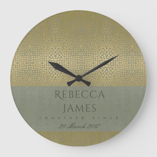 GOLD VELVET GREY MOSAIC DOTS SAVE THE DATE GIFT LARGE CLOCK (Front)