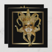 Gold Venetian Mardi Gras Mask Masquerade Party Invitation (Front/Back)