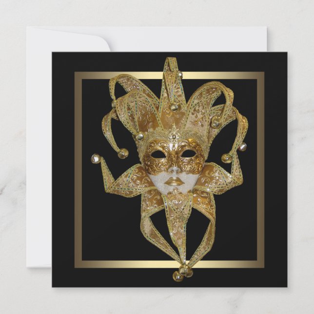 Gold Venetian Mardi Gras Mask Masquerade Party Invitation (Front)