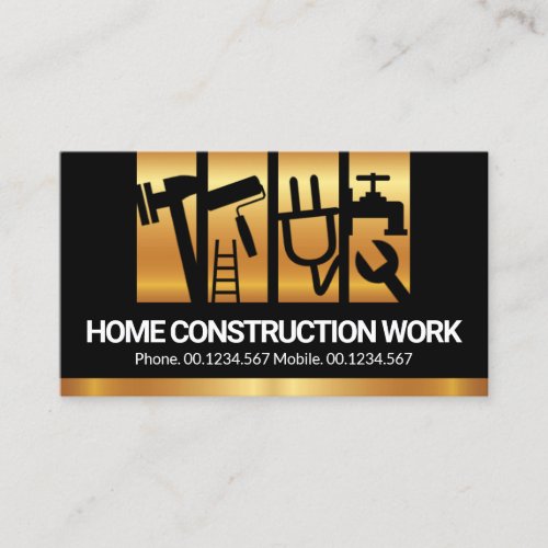 Gold Vertical Construction Handyman Tool Stripes Business Card