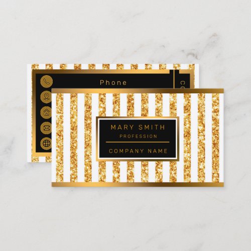 Gold Vertical Glitter Boho Stripes Collection Business Card