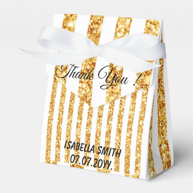 Gold Vertical Glitter Boho Stripes Collection Favor Boxes (Front Side)