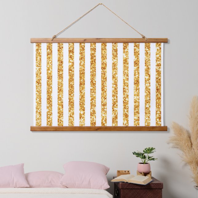 Gold Vertical Glitter Boho Stripes Collection Hanging Tapestry (Bedroom)