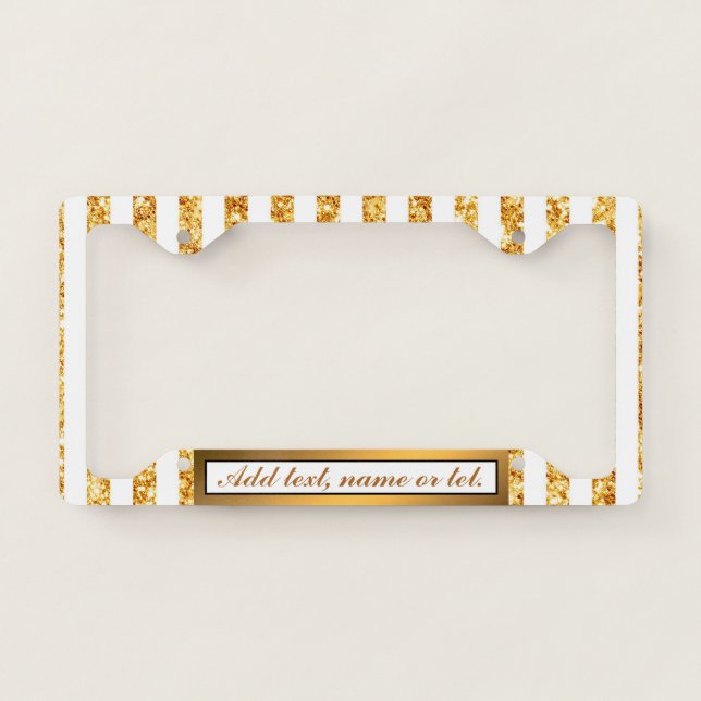 Gold Vertical Glitter Boho Stripes Collection License Plate Frame (Front)