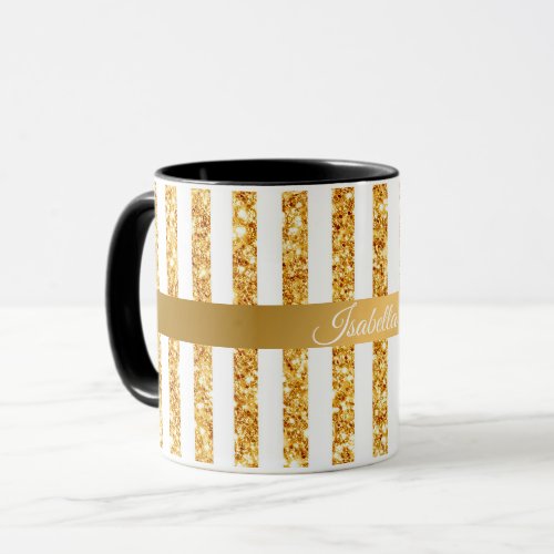 Gold Vertical Glitter Boho Stripes Collection Mug