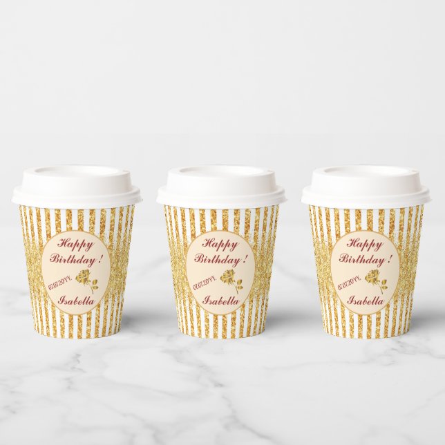 Gold Vertical Glitter Boho Stripes Collection Paper Cups (Multi)