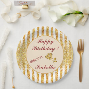Gold Vertical Glitter Boho Stripes Collection Paper Plates