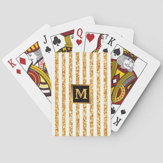 Gold Vertical Glitter Boho Stripes Collection Poker Cards (Back)
