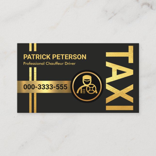 Gold Vertical Taxi Signage Lines Business Card (Front)