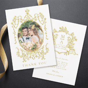Gold Victorian Floral Frame Wedding Photo Thank You Card