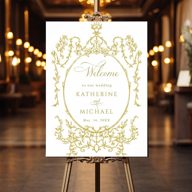 Gold Victorian Floral Frame Wedding Welcome  Foam Board (Creator Uploaded)