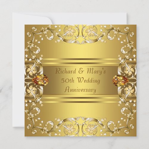Gold Victorian Flowers Gold 50th Anniversary Custom Invitations