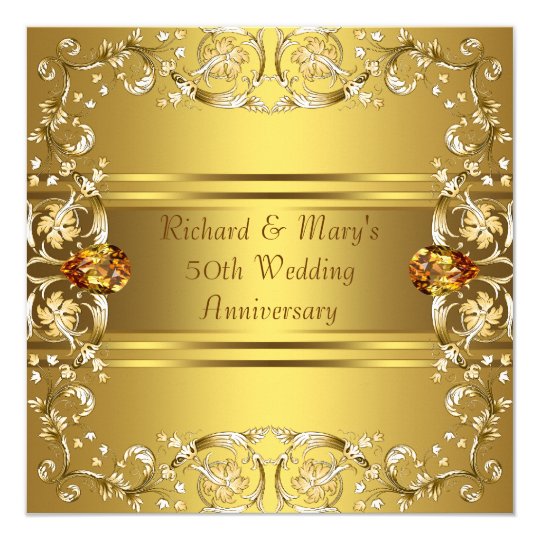 Gold Victorian Flowers Gold 50th Anniversary Invitation | Zazzle.com