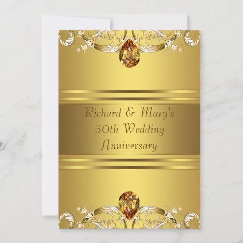 Gold Victorian Flowers Gold 50th Anniversary Custom Announcements