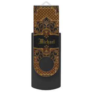 Gold Victorian Ornamental Book Cover Personalized Flash Drive