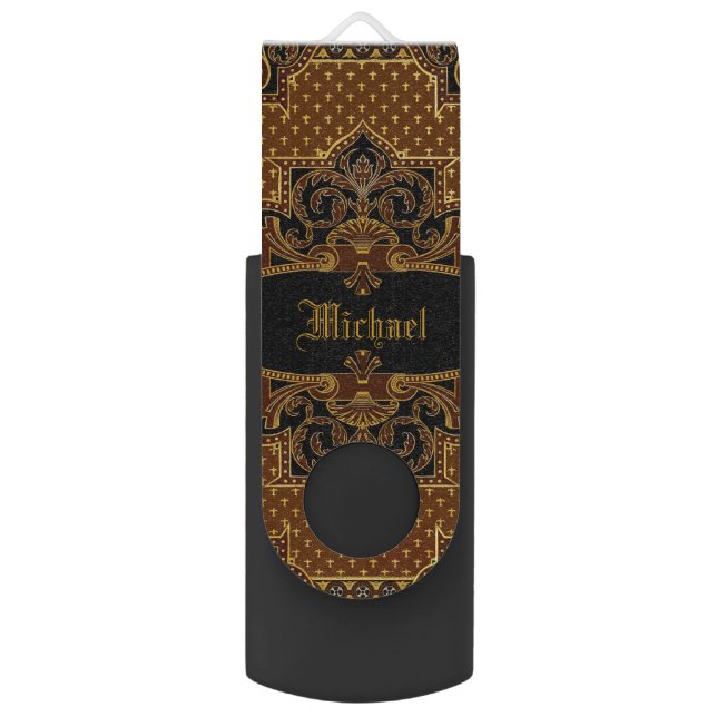 Gold Victorian Ornamental Book Cover Personalized Flash Drive (Front Vertical)