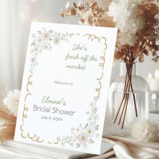 Gold Vine Fresh off Market Bridal Shower Welcome Pedestal Sign