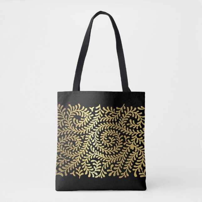 Gold Vine Pattern over Any Color Tote Bag (Front)