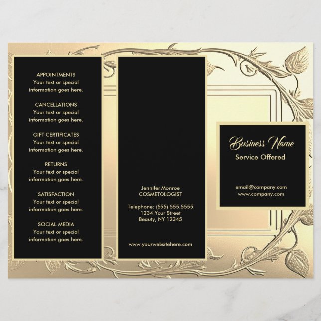 Gold Vines and Black  Menu & Pricing Flyer (Front)