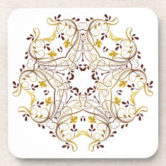 Gold Vines Floral Wreath Coaster