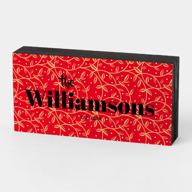 Gold Vines on Black Family Name Custom Wooden Box Sign (Angled Horizontal)