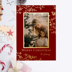 Gold Vines One Photo Frame Foil Holiday Card