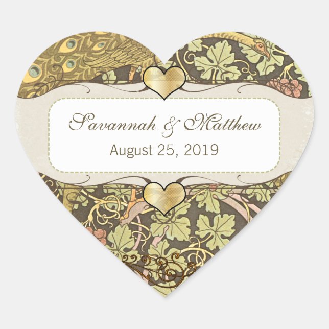 Gold Vineyard Peacock Art Deco Wedding Seal (Front)