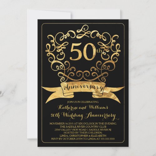 Gold Vintage 50th Wedding Anniversary Invitation