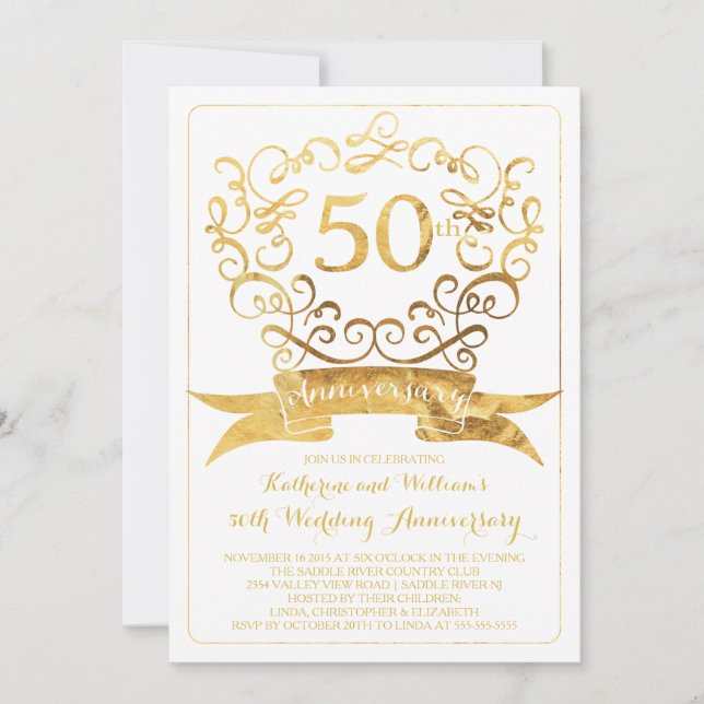 Gold Vintage 50th Wedding Anniversary Invitation (Front)