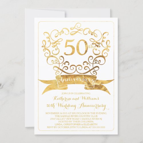 Gold Vintage 50th Wedding Anniversary Invitation