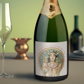 Gold Vintage Art Nouveau Mucha Sparkling Wine Labe Label