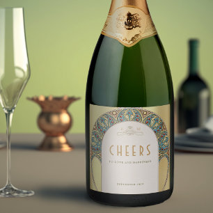 Gold Vintage Art Nouveau Mucha Sparkling Wine Labe Sparkling Wine Label