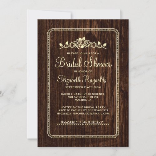 Gold Vintage Barn Wood Bridal Shower Invitations