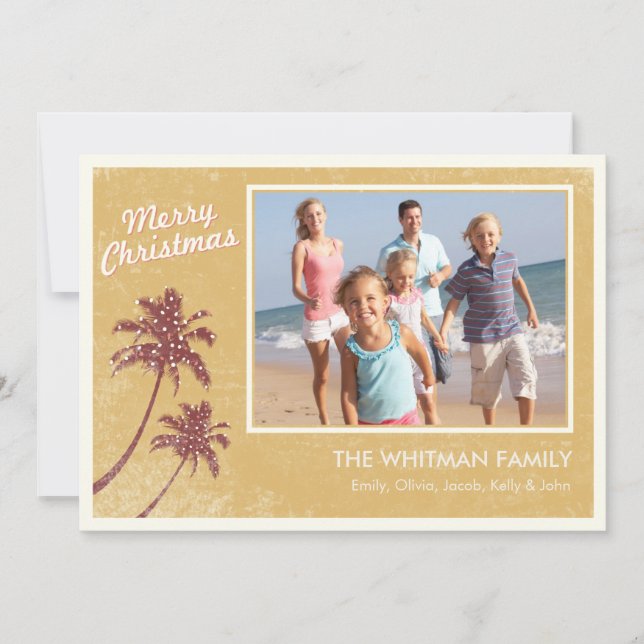 Gold Vintage Beach Photo Christmas Cards (Front)