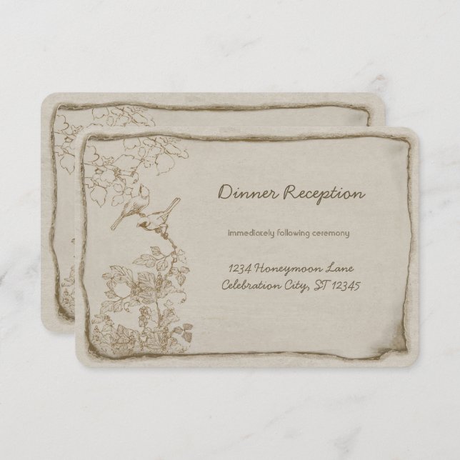 Gold Vintage Birds Aged Parchment Wedding Invite (Front/Back)