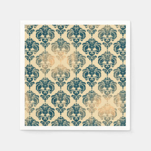 Gold & Vintage Blue Rustic Modern Glam Damask Napkins