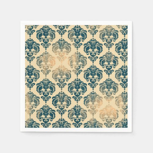 Gold  Vintage Blue Rustic Modern Glam Damask Napkins