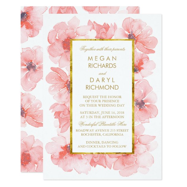 Gold Vintage Blush Floral Wedding Invitation