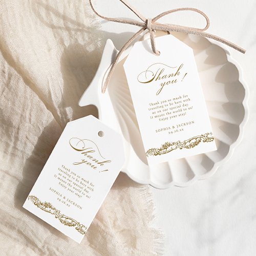 Gold Vintage Border Classic Script Thank You Gift Tags
