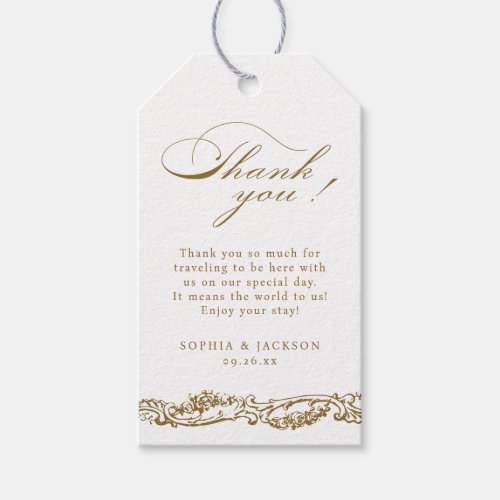 Gold Vintage Border Classic Script Thank You Gift Tags