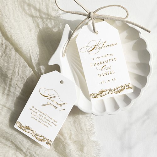 Gold Vintage Border Classic Script Welcome Wedding Gift Tags