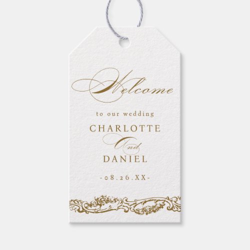 Gold Vintage Border Classic Script Welcome Wedding Gift Tags