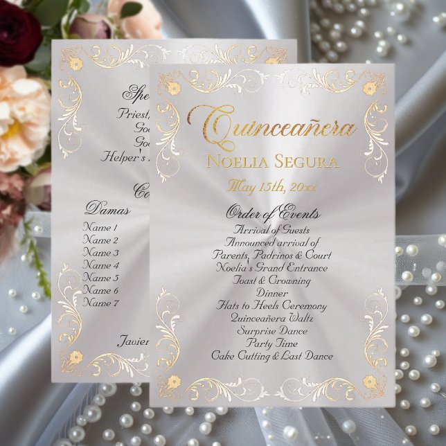 Gold Vintage Border Quinceanera - Pearl White Program (Creator Uploaded)